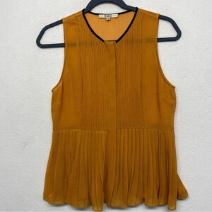 BB Dakota Sheer Tank Blouse Pintuck Pleat Mustard Yellow S‎